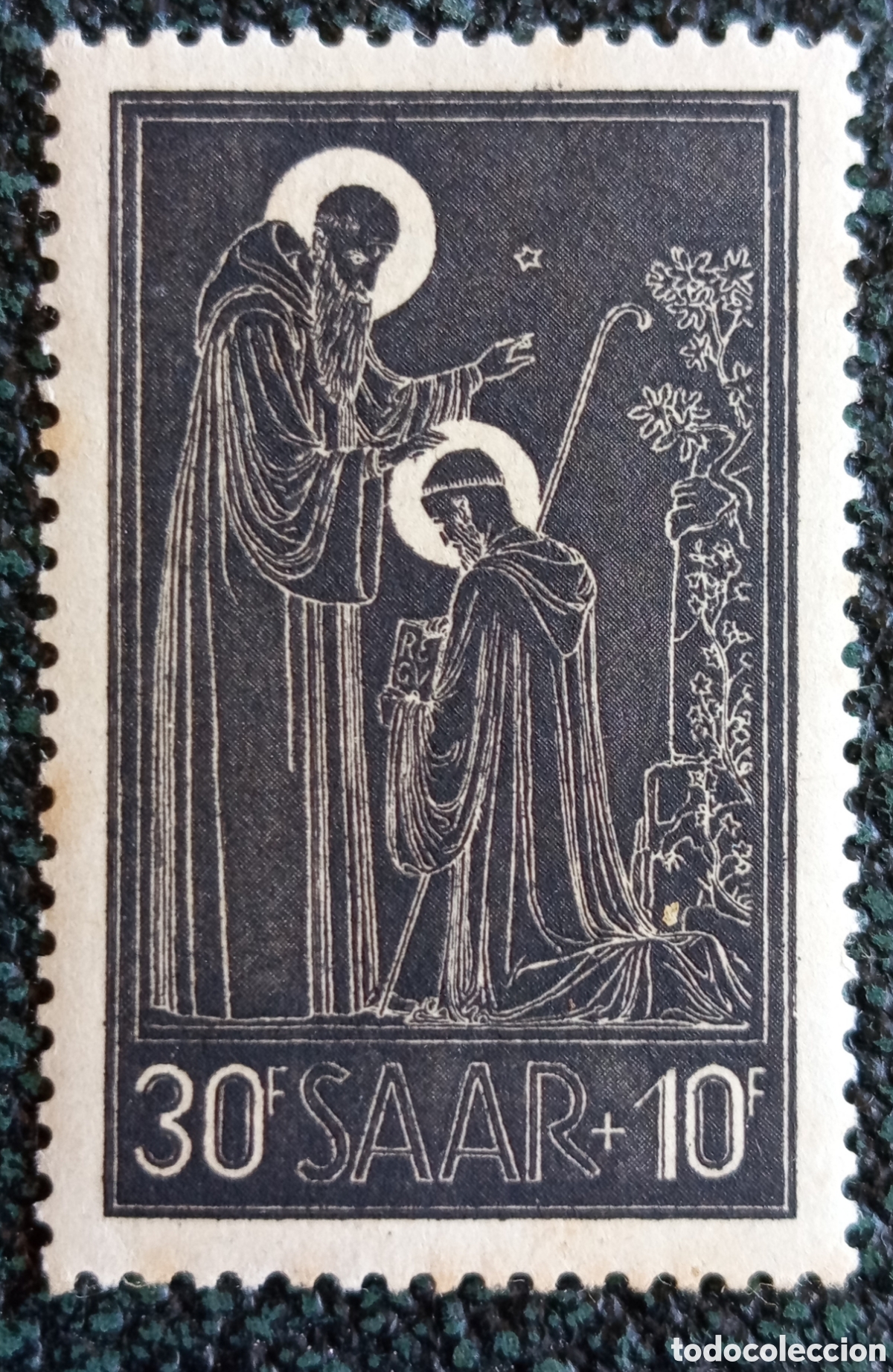 Sellos: Sello Sarre Saar 1953 San Benito Abad&iacute;a de Tholey 30F+10F Michel 347