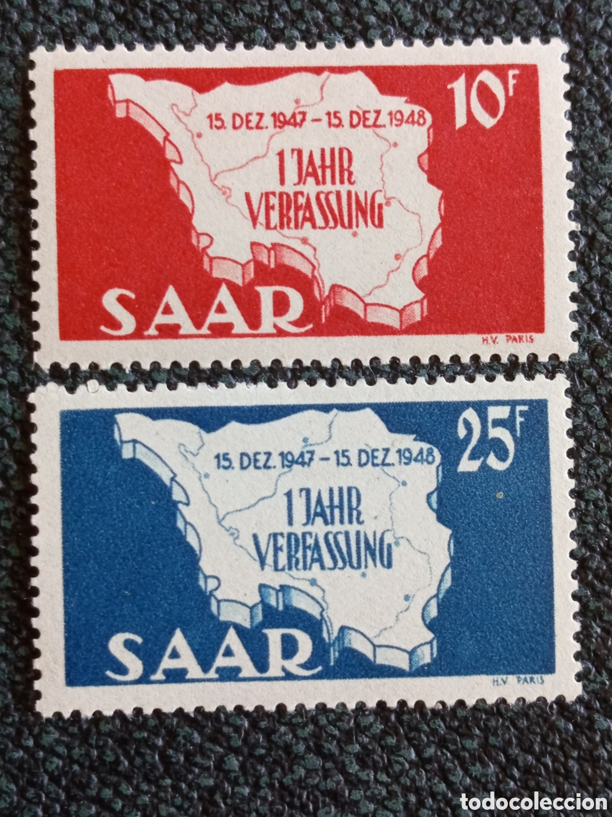 Sellos: Serie Sarre Saar 1948 Aniversario Constituci&oacute;n Completa 2v Michel 259-260 MH