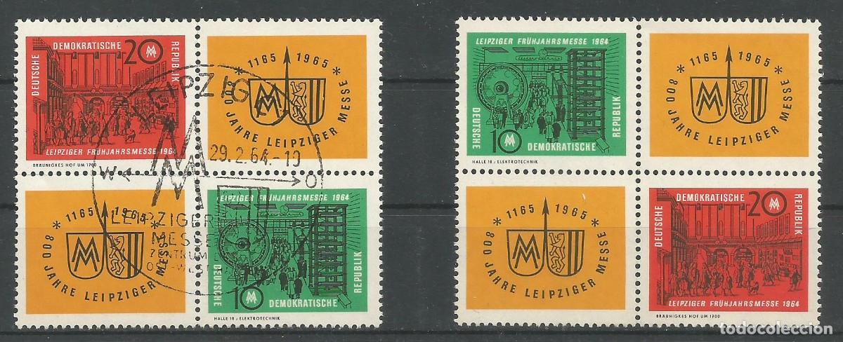 Sellos: ALEMANIA-ORIENTAL (RDA) 1964 - FERIA DE PRIMAVERA DE LEIPZIG - 2 BLOQUES CON CADA 2 VI&Ntilde;ETAS - MNH