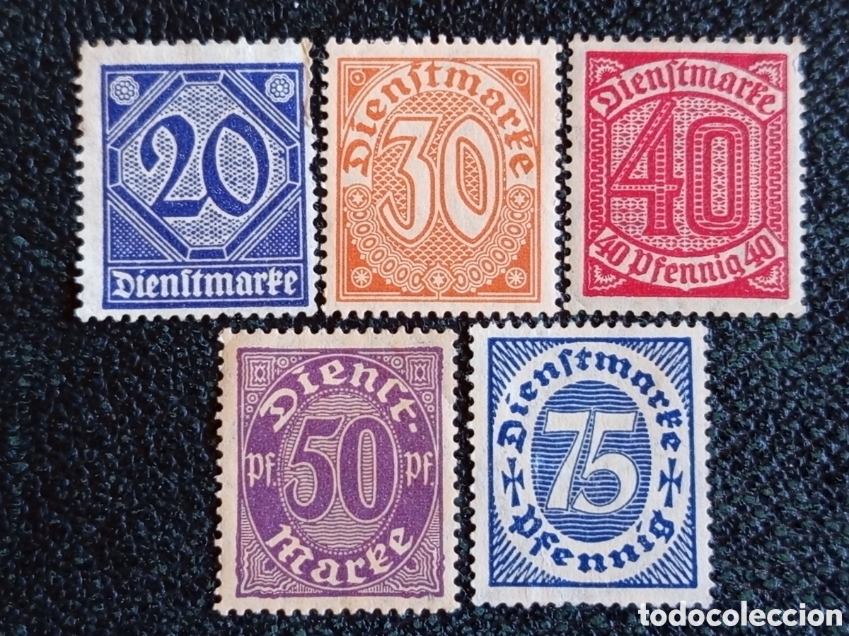Sellos: Lote 5 Sellos Alemania 1920 Oficiales Dienstmarke Numerales Cat. Michel #34/41 MH