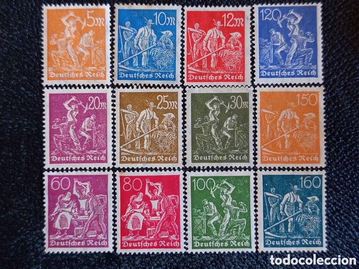 Sellos: Lote 12 Sellos Alemania 1922 Serie Trabajadores Segador Cat Michel #238/#245 MH