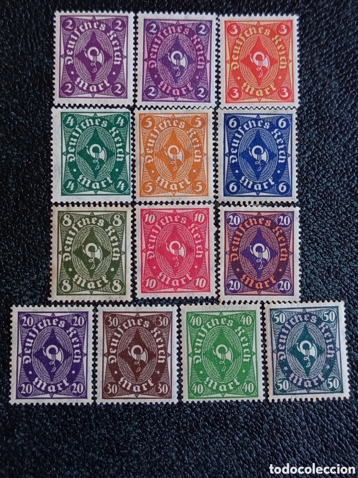 Sellos: Lote 13 Sellos Alemania 1922-1923 Corneta de Posta Rombo Cat. Michel #224/232 mh-mnh