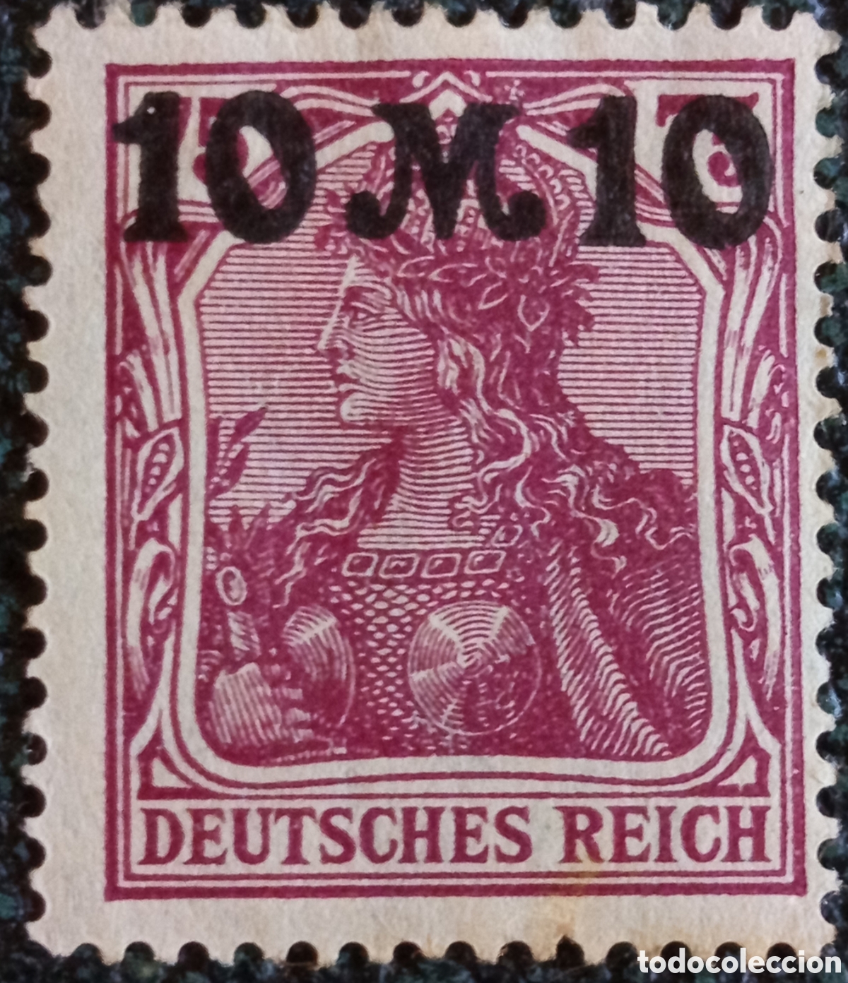Sellos: Sello Alemania 1920 Germania 10 Marcos Sobrecarga Negra Cat. Michel #157 I MH