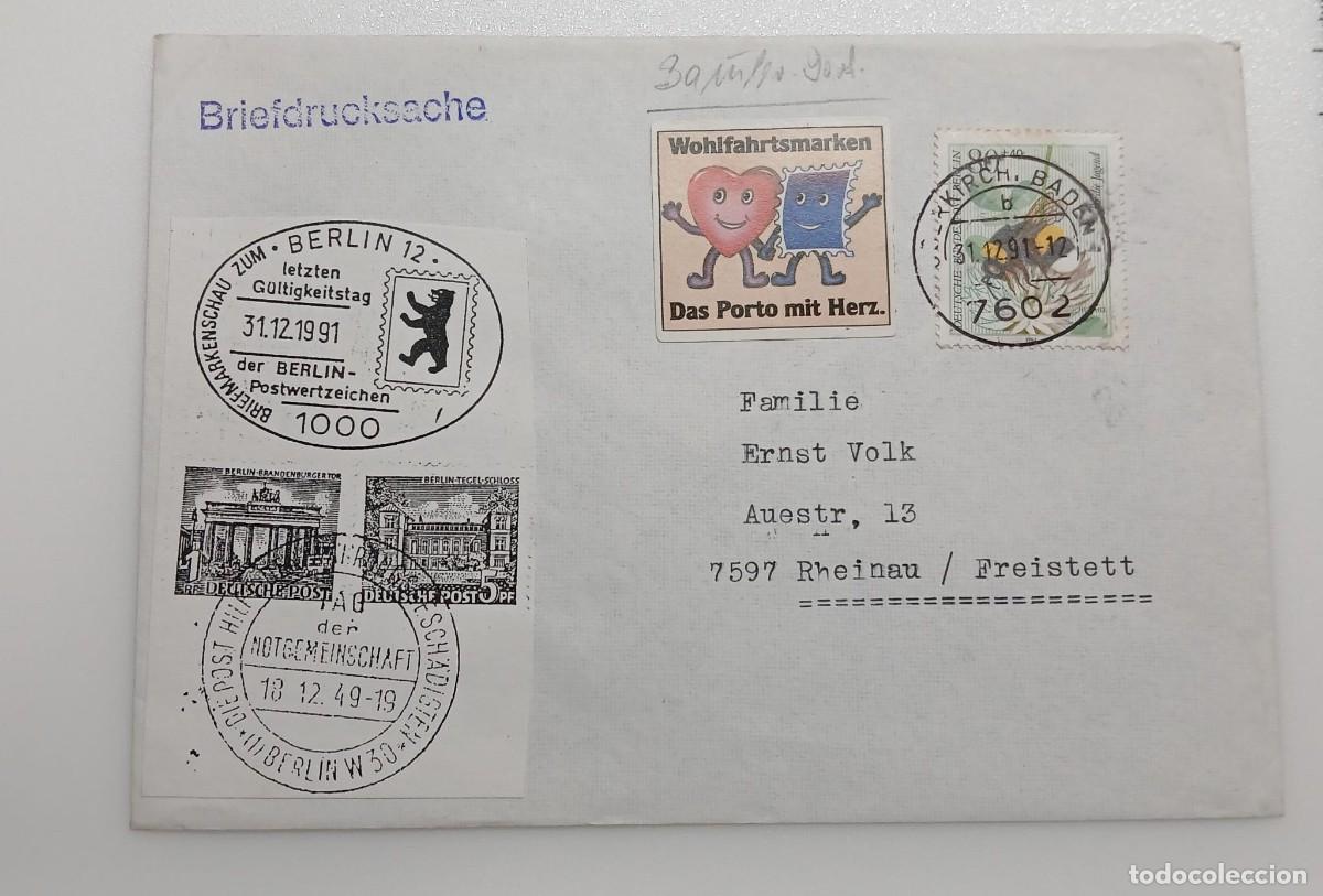 Sellos: Berl&iacute;n 31.12.1991 &ndash; &Uacute;ltimo d&iacute;a del sistema postal berlin&eacute;s &ndash; Sobre circulado