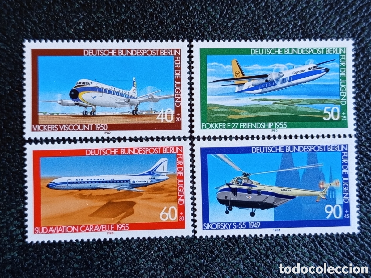 Sellos: Serie Completa Berl&iacute;n 1980 Aviaci&oacute;n Aviones Michel 617-620 Nuevo MNH