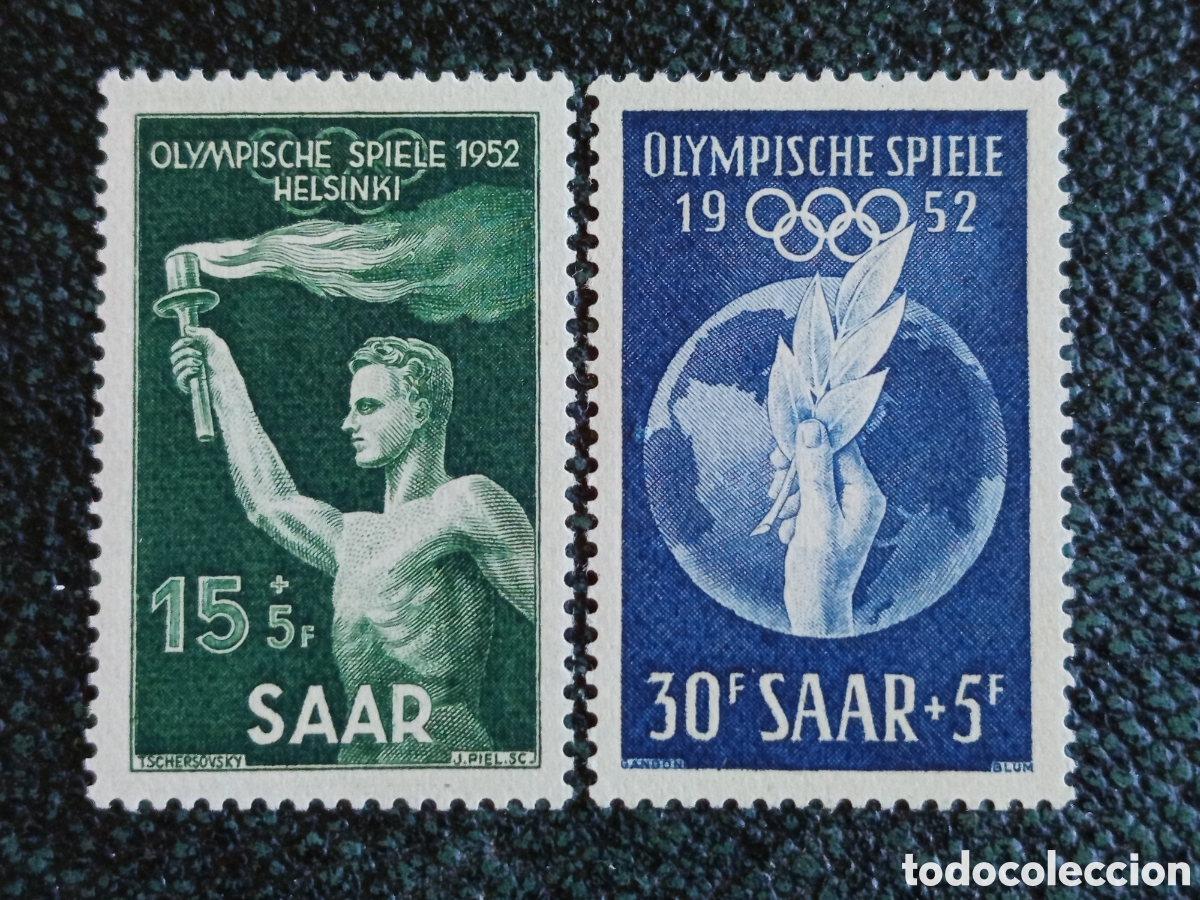 Sellos: Serie Completa Saar Sarre 1952 Juegos Ol&iacute;mpicos Helsinki Michel 314-315 MH