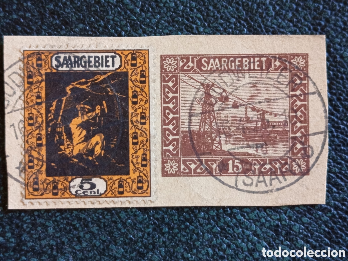 Sellos: Pareja Sellos Saargebiet Sarre 1921 Michel 84 y 85 Usados Fragmento Dudweiler