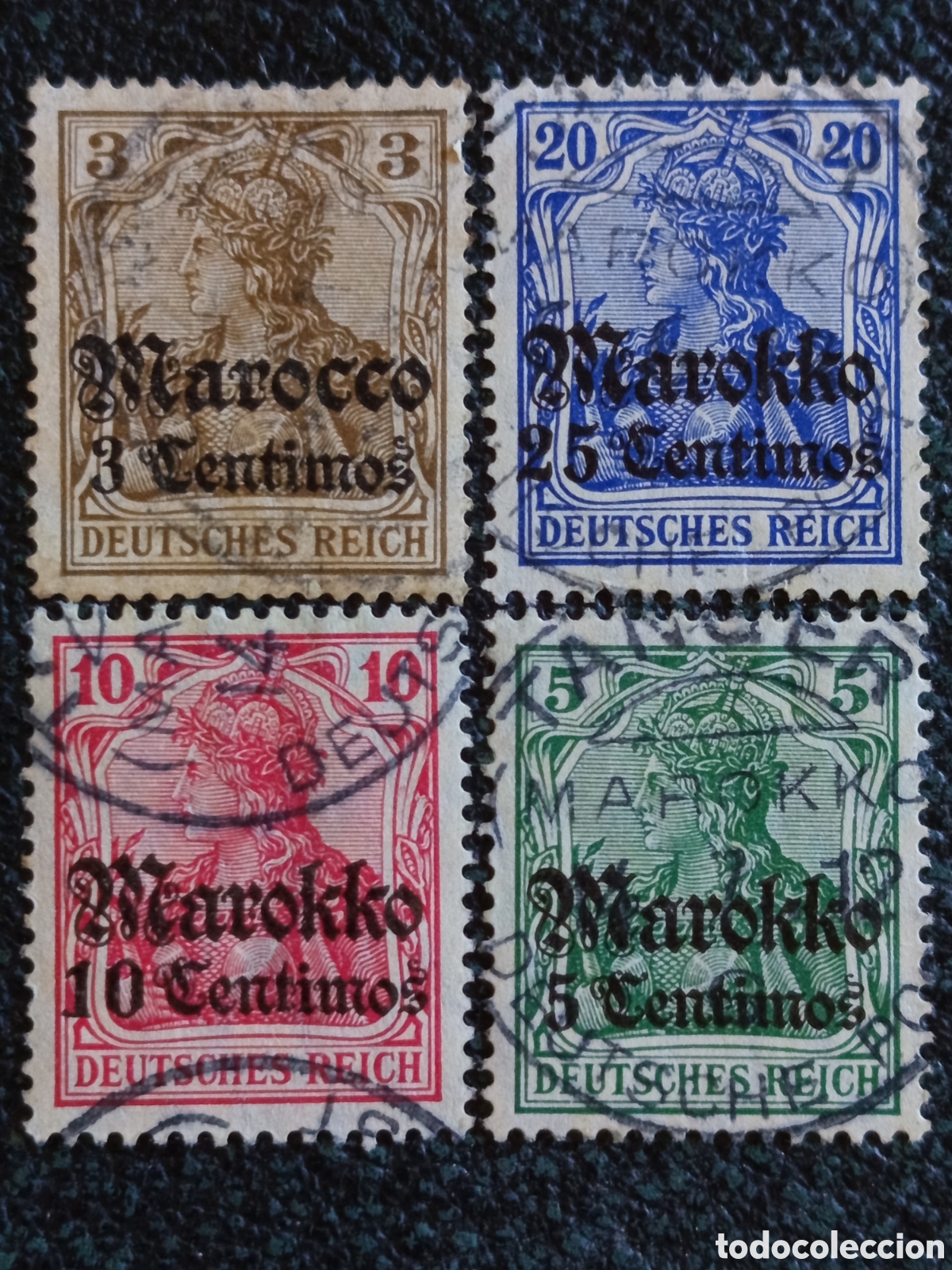 Sellos: Lote 4 Sellos Oficinas Alemanas Marruecos 1905/11 Germania Michel 36-47