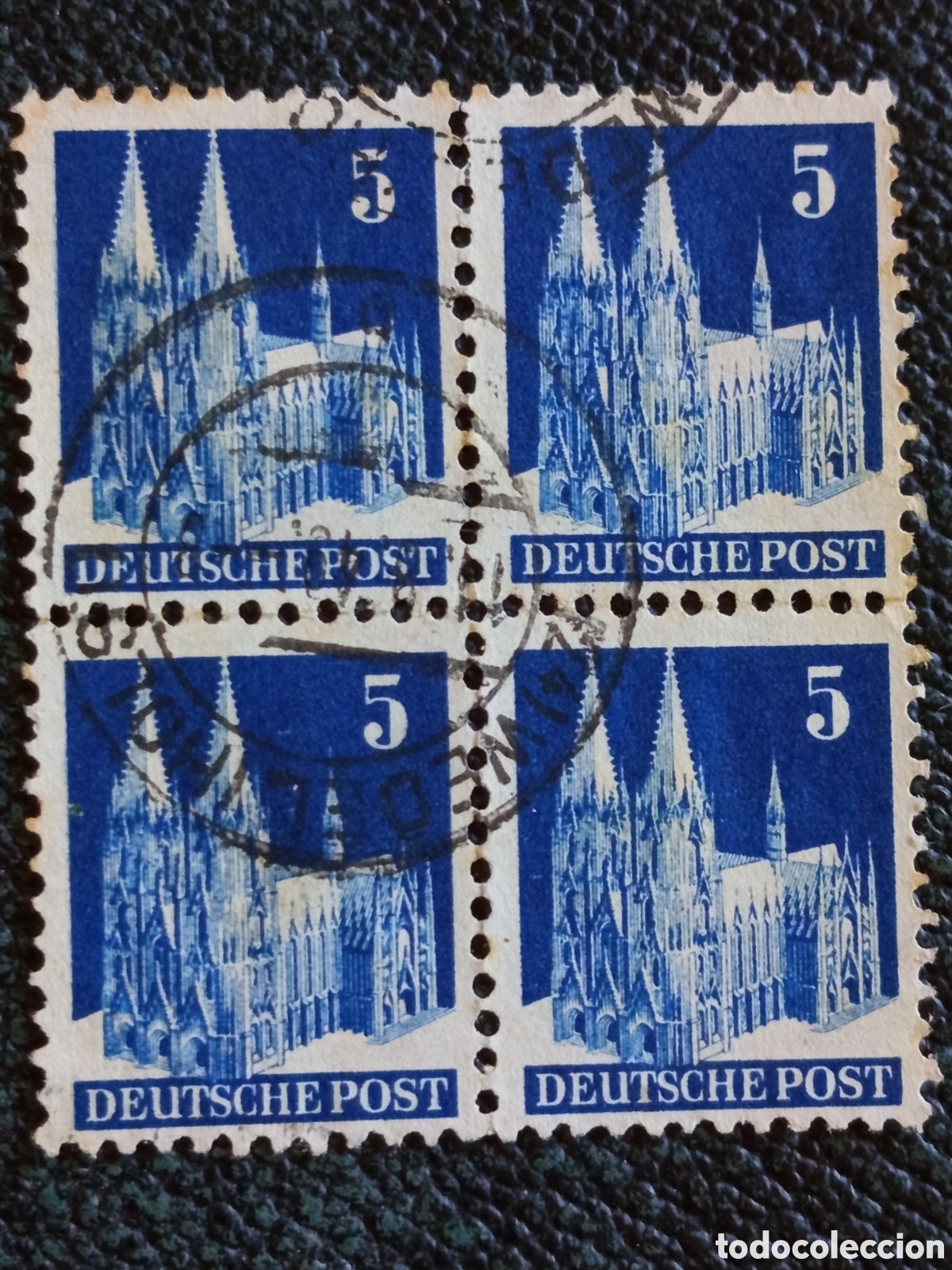 Sellos: Bloque de 4 Sellos Alemania Bizona 1948 Catedral Colonia - Michel 75 Usado
