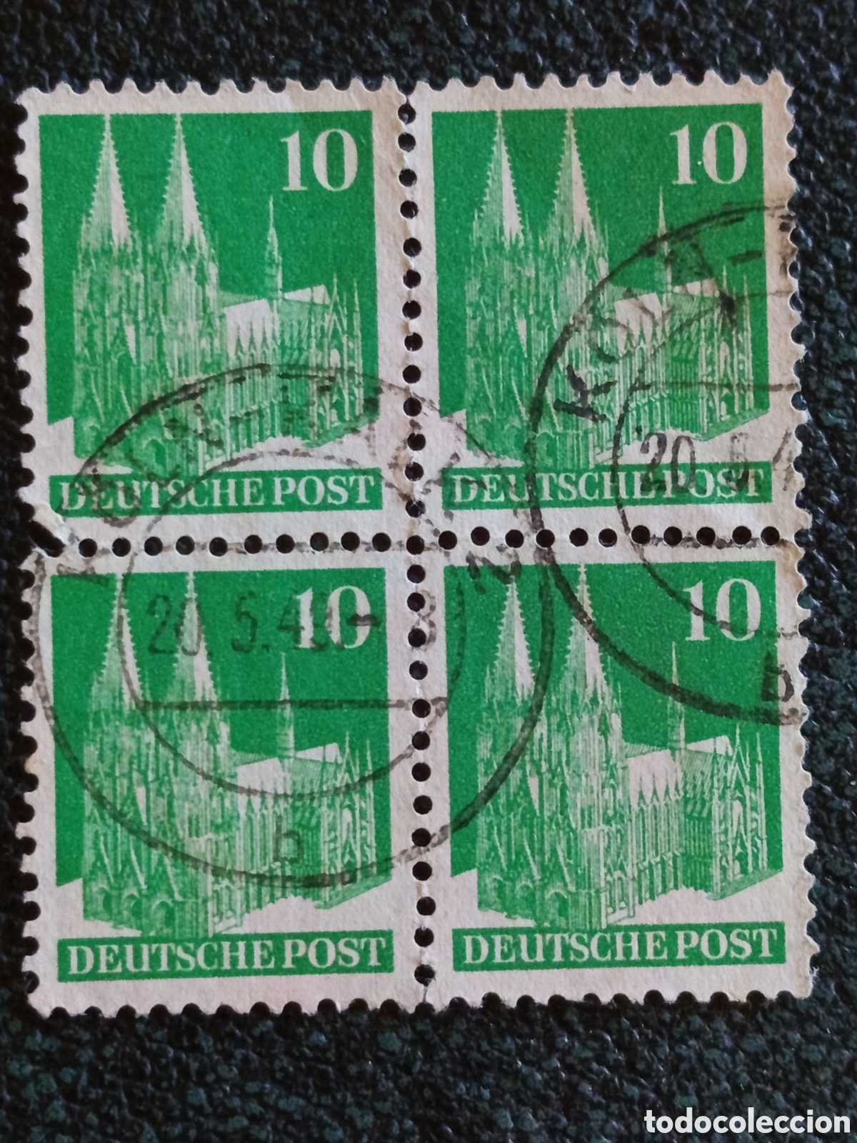 Sellos: Bloque de 4 Sellos Alemania Bizona 1948 Catedral Colonia - Michel 80 Usado