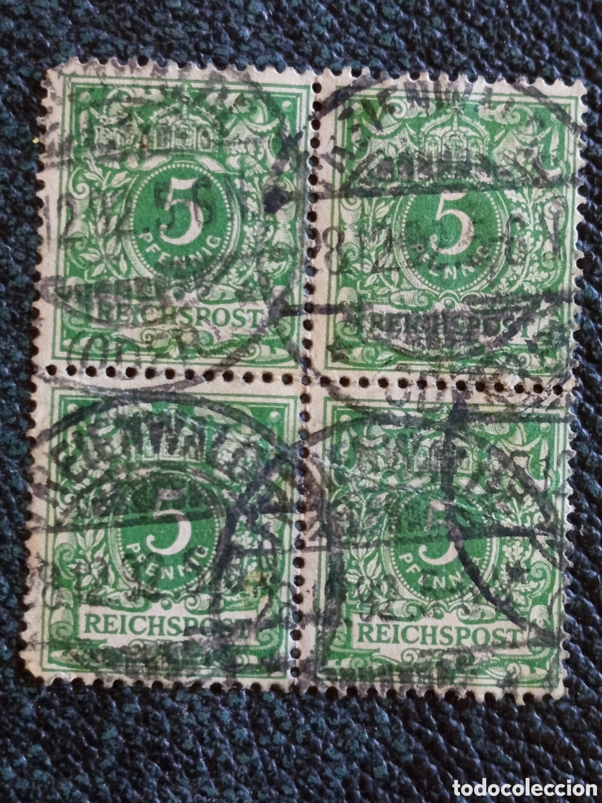 Sellos: Bloque de 4 Sellos Alemania Imperio 1900 Krone Adler 5 Pf - Michel 46 Usado