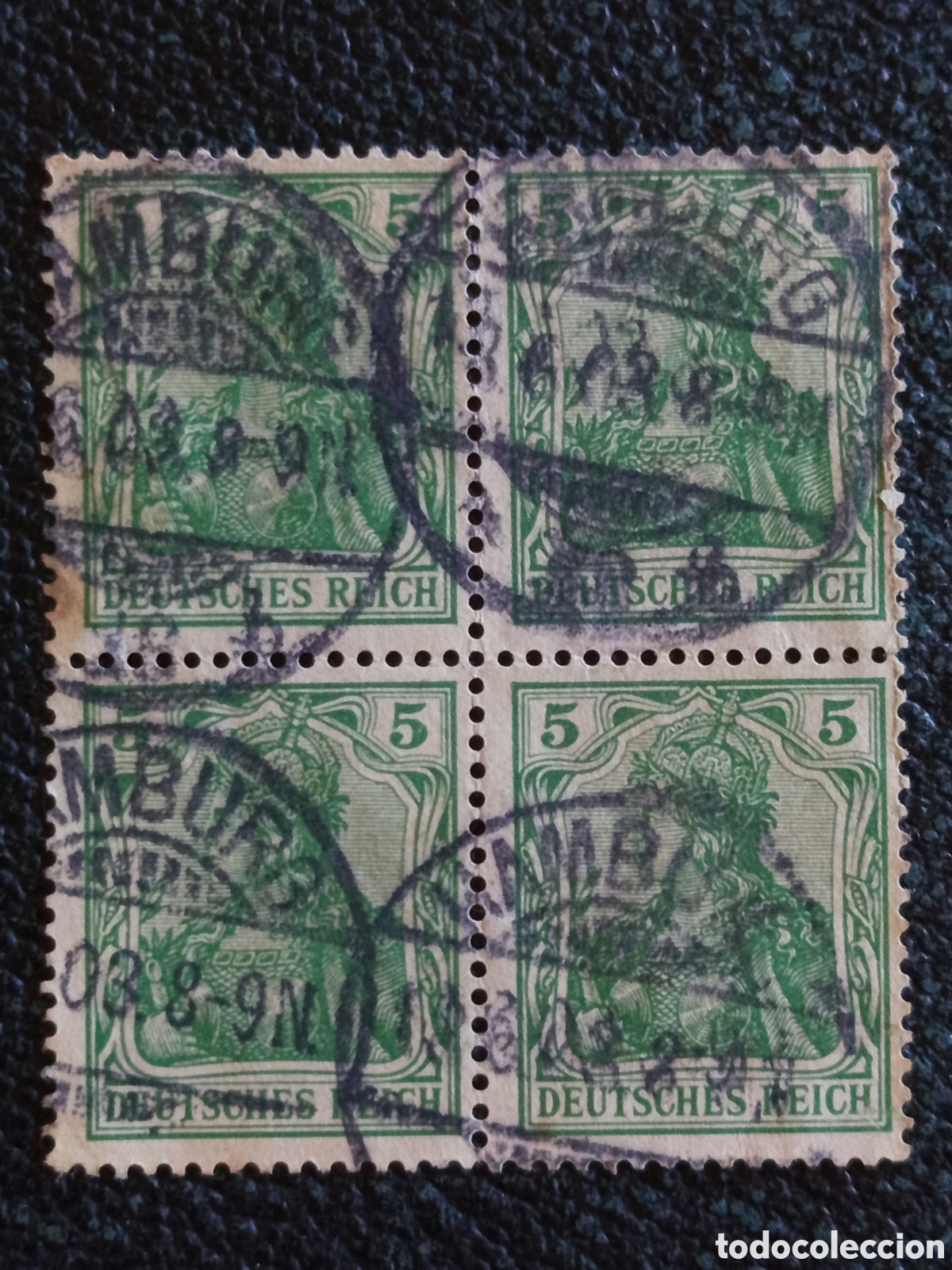 Sellos: Bloque de 4 Sellos Alemania Imperio 1905 Germania 5 Pf - Michel 85 Usado