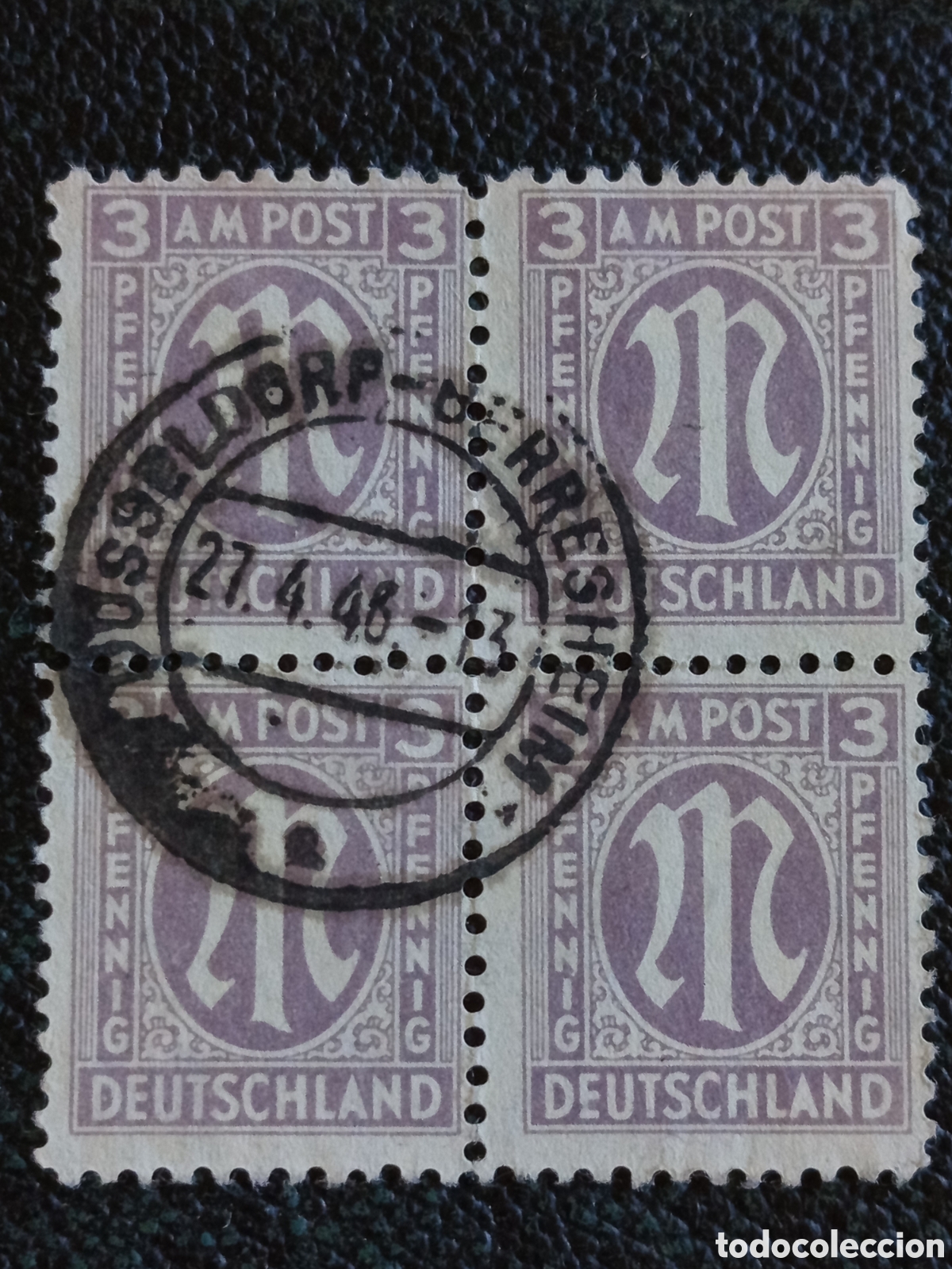 Sellos: Bloque 4 AM POST 1945 3Pf Matasellos D&Uuml;SSELDORF-GRAFENBERG 1948 - Michel 17