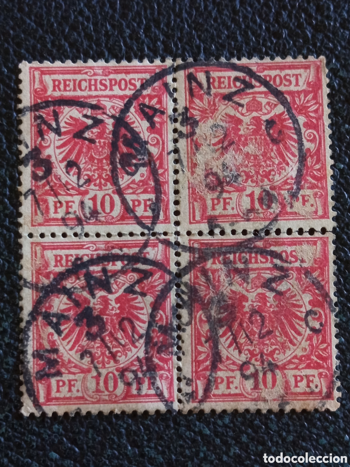 Sellos: Bloque 4 Sellos Alemania Imperio 1889 Krone Adler 10 Pf MAINZ 1891 - Michel 47