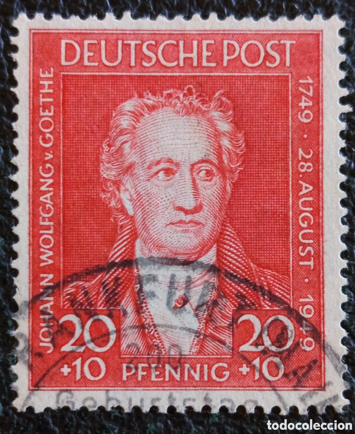 Sellos: Sello Alemania Bizona 1949 Bicentenario Goethe 20+10 Pf Usado - Michel 109
