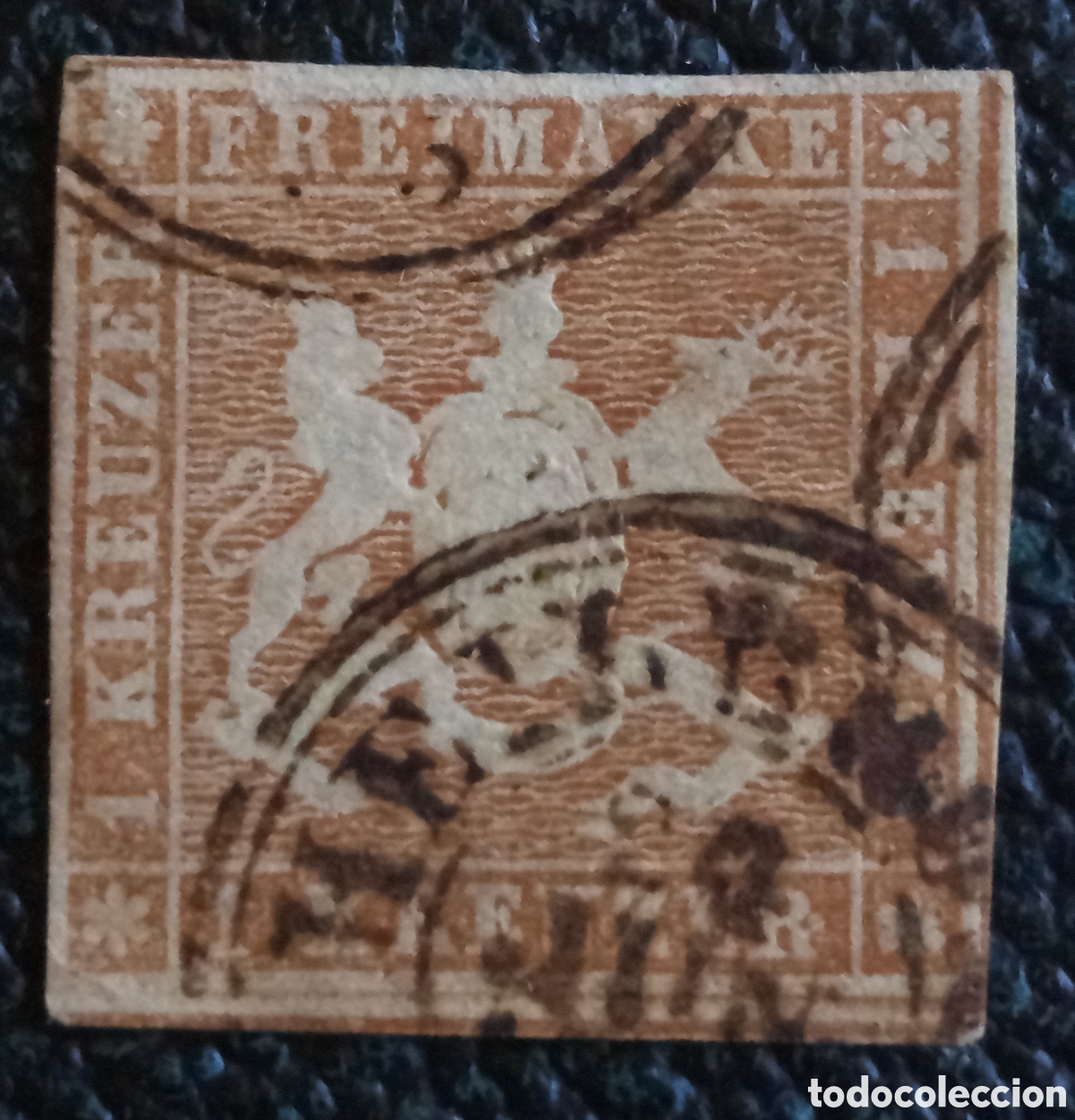Sellos: Sello Wurtemberg 1857 Escudo 1 Kreuzer Marr&oacute;n - Michel 11/16 Signado / Marquilla