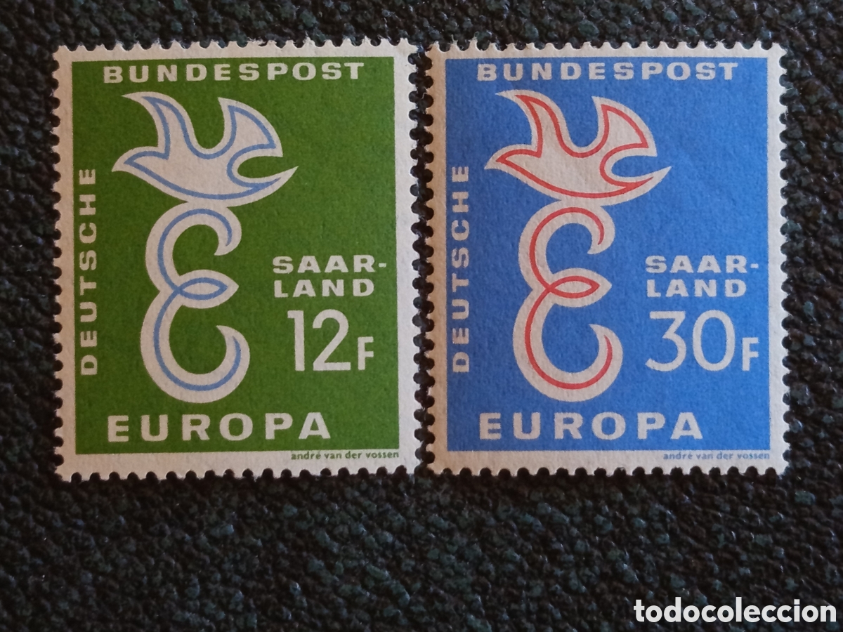 Selos: Serie Completa Sellos Sarre 1958 Europa CEPT Paloma Cat Michel #439/440 Nuevos MNH