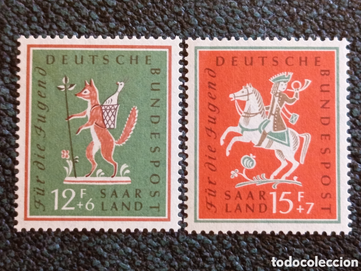 Timbres: Serie Sellos Sarre 1958 Pro-Juventud Canciones Zorro Jinete Cat Michel #433/434 MNH