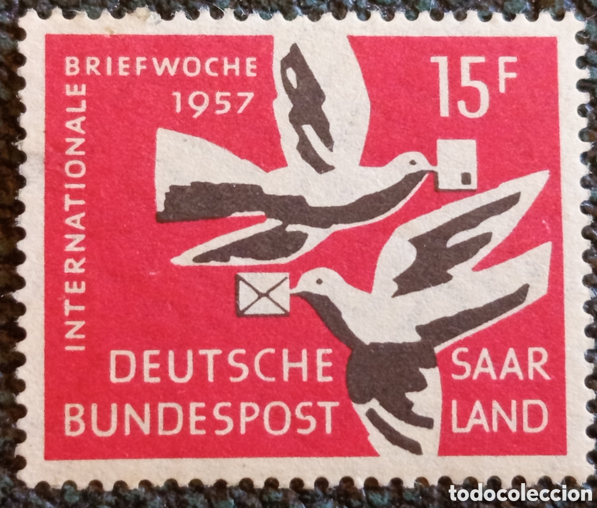 Selos: Sello Sarre 1957 Semana Internacional de la Carta Palomas Cat Michel #408