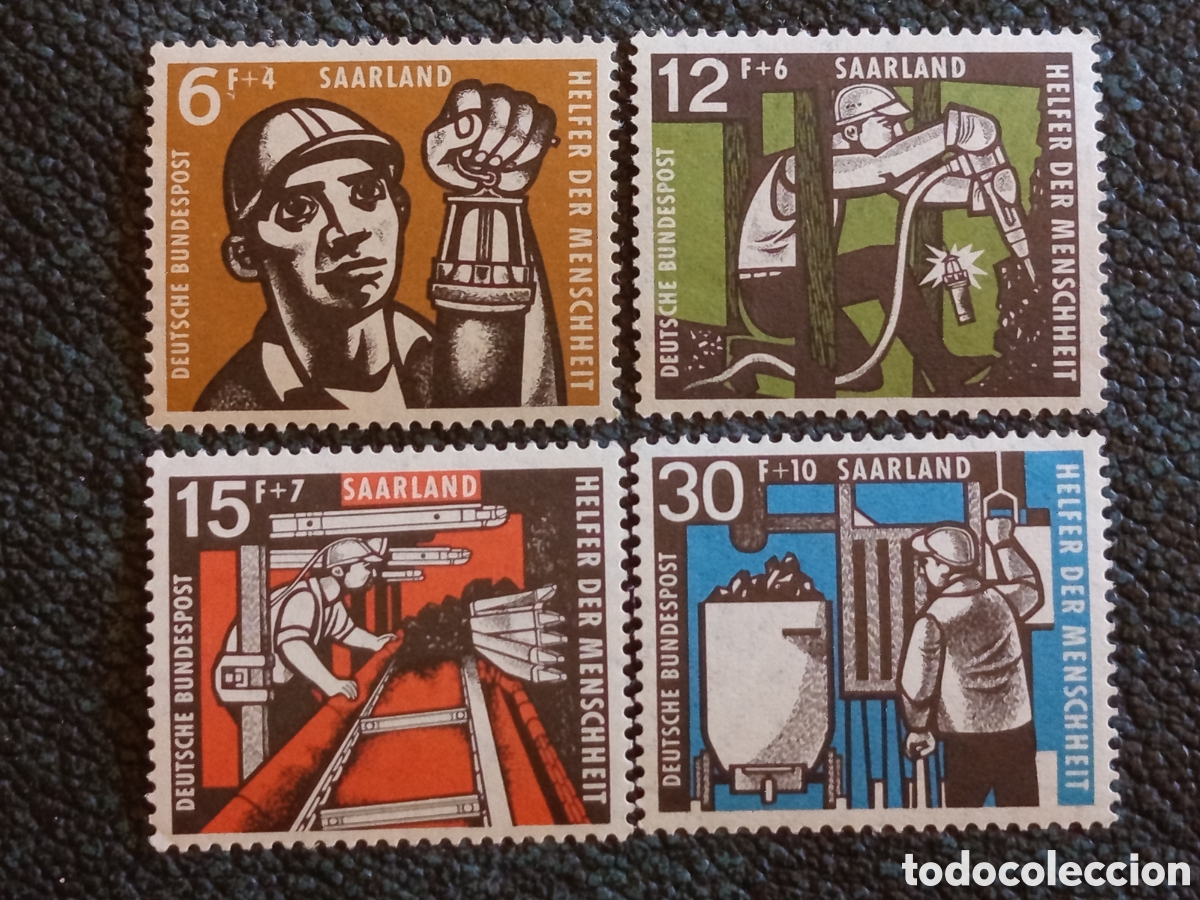 Stamps: Serie Completa Sellos Sarre 1957 Miner&iacute;a del Carb&oacute;n Cat Michel #404/407 MH