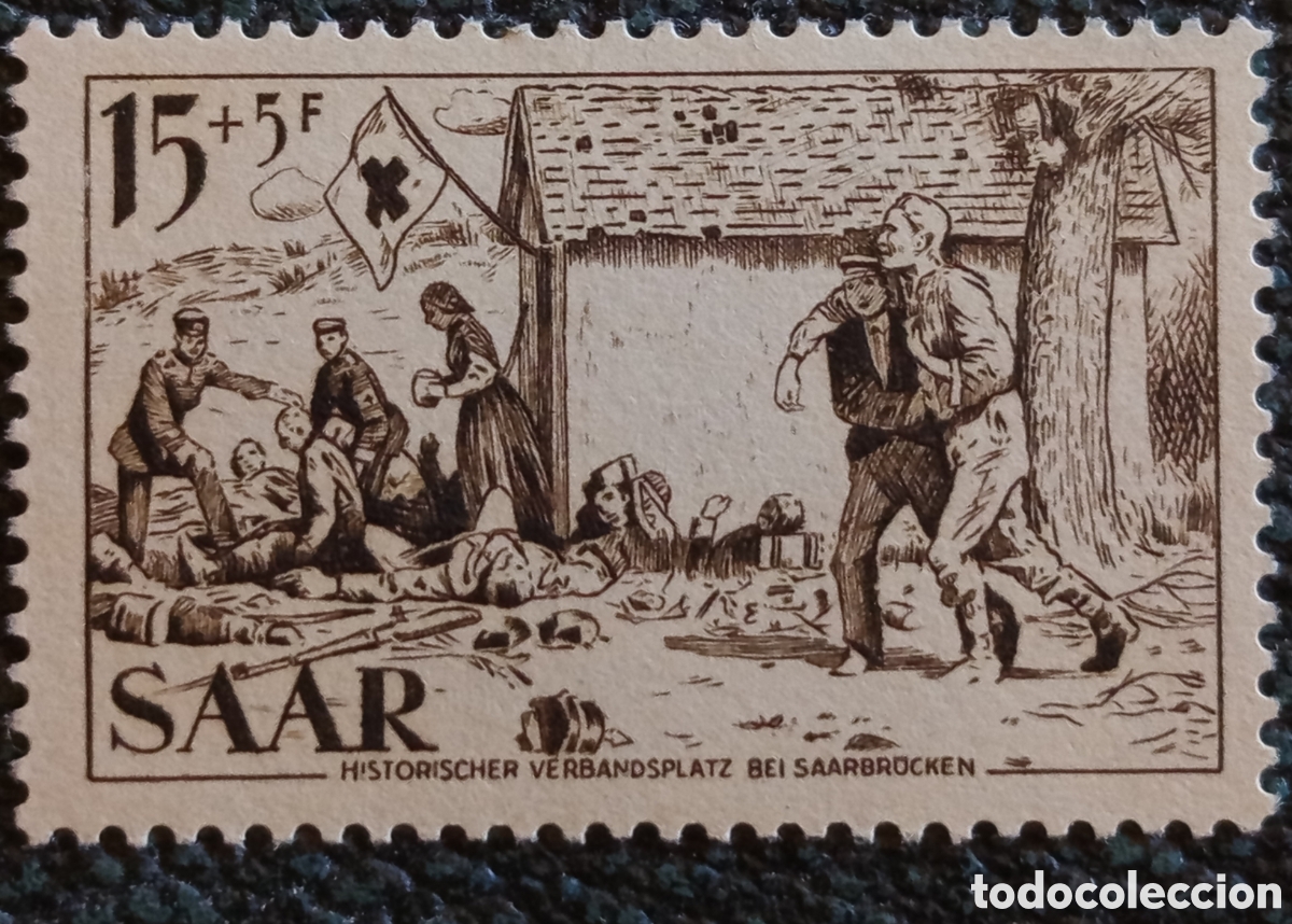 Sellos: Sello Sarre 1951 Cruz Roja Puesto Socorro Saarbr&uuml;cken Cat Michel #317 Nuevo MH