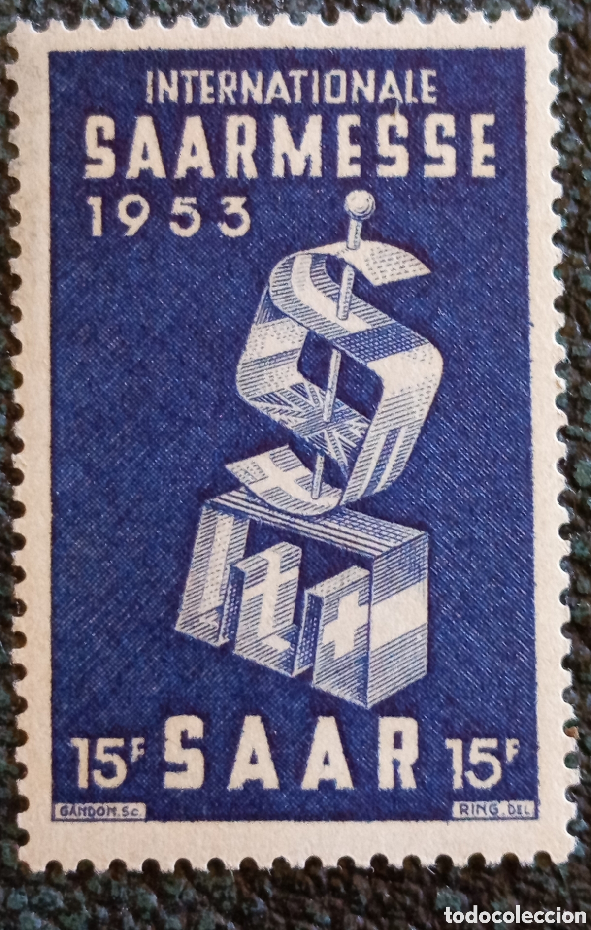 Selos: Sello Sarre 15F 1953 Feria Internacional Saarmesse Cat Michel #341 Nuevo MNH