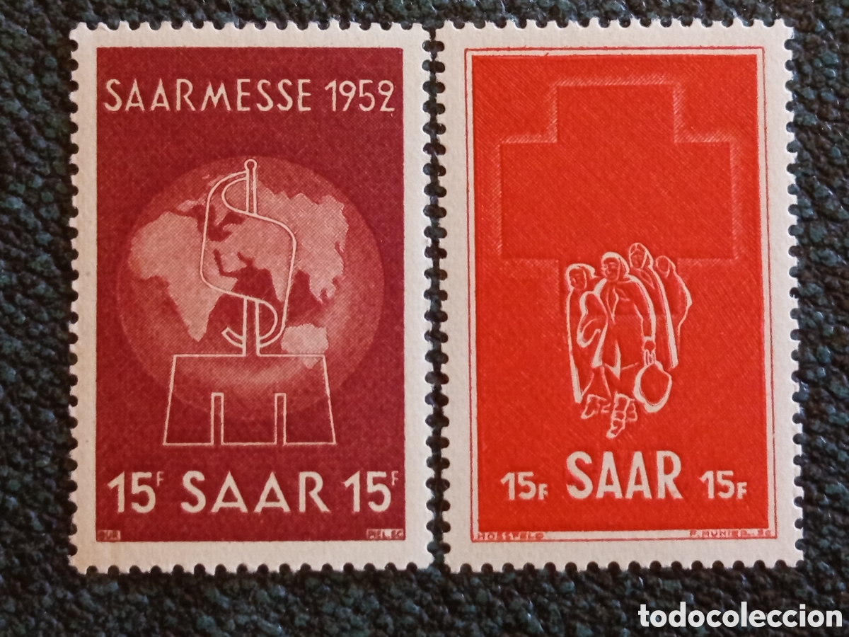 Selos: Lote 2 Sellos Sarre 1952 Feria Saarmesse y Cruz Roja Cat Michel #317 #318 MNH