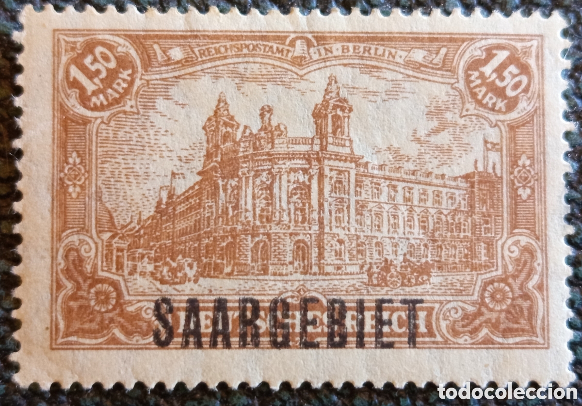 Sellos: Sello Sarre 1,50M Marr&oacute;n 1920 Sobrecarga Saargebiet Cat Michel #42 Nuevo MH