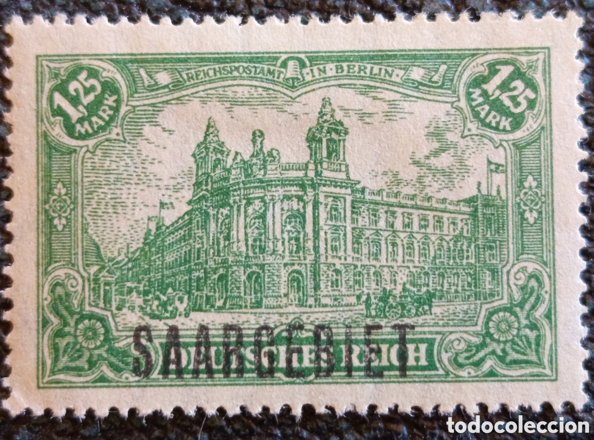 Sellos: Sello Sarre 1,25M Verde 1920 Sobrecarga Saargebiet Cat Michel #41 Nuevo