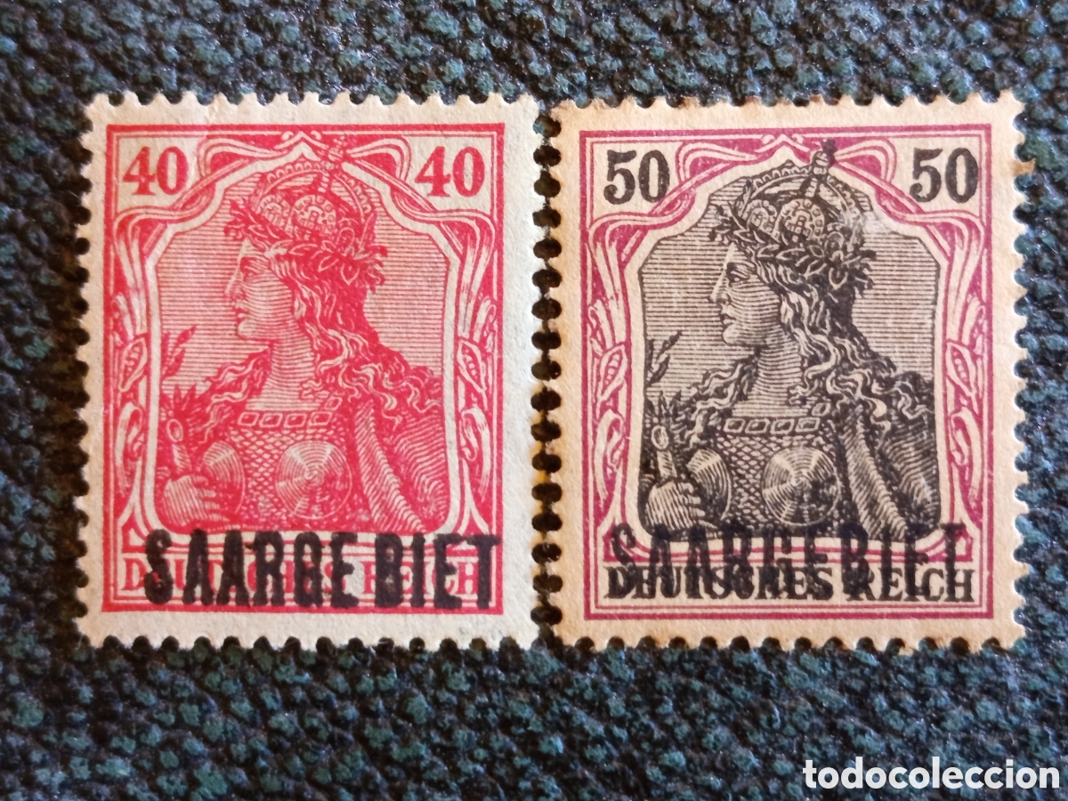 Sellos: Lote 2 Sellos Sarre Germania 1920 Sobrecarga Saargebiet Cat Michel #11 #12 MH