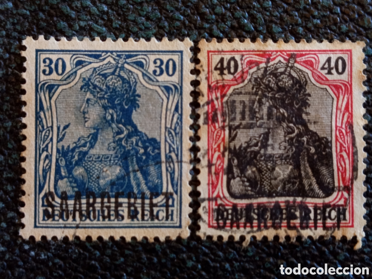 Sellos: Lote 2 Sellos Sarre Germania 1920 Sobrecarga Saargebiet Cat Michel #8 #10 Usado