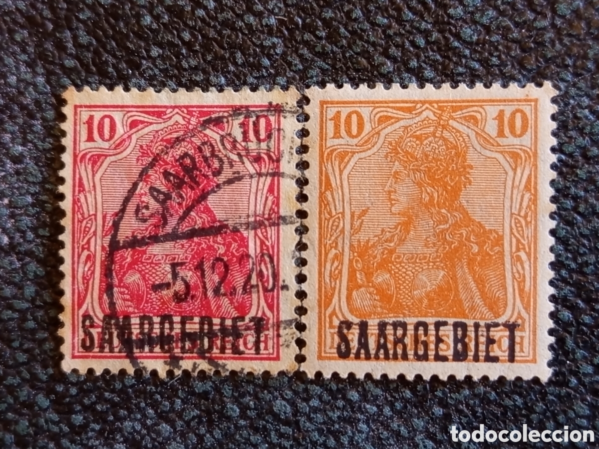 Sellos: Lote 2 Sellos Sarre Germania 1920 Sobrecarga Saargebiet Cat Michel #3 #4 Mixto