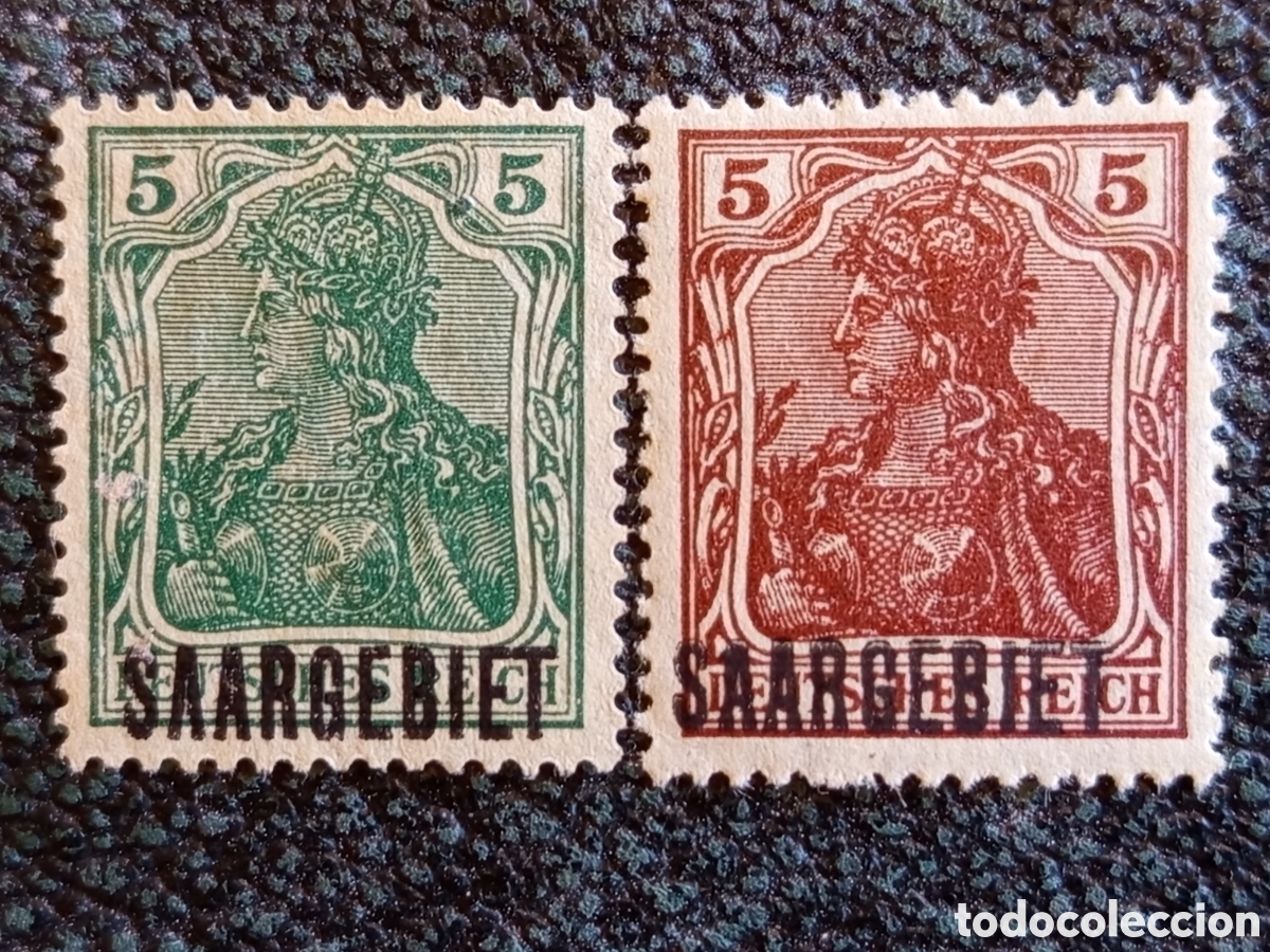 Sellos: Lote 2 Sellos Sarre Germania 1920 Sobrecarga Saargebiet Cat Michel #1 #2 MH