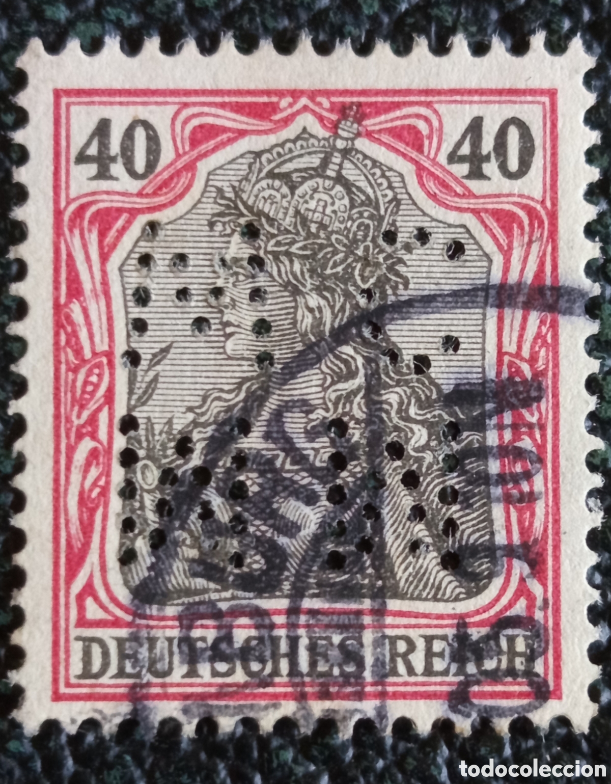 Sellos: Alemania (Deutsches Reich) 1902-1920 40 Pfennige rojo y negro sobre fondo gris - Germania (Michel 87