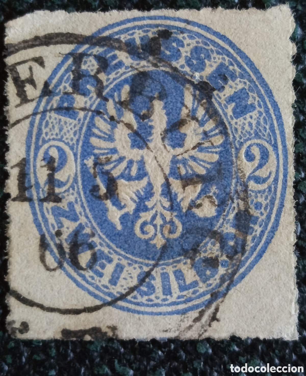 Sellos: Prusia 1867 Sello de Tel&eacute;grafo 2 Sgr azul (Michel T 1)