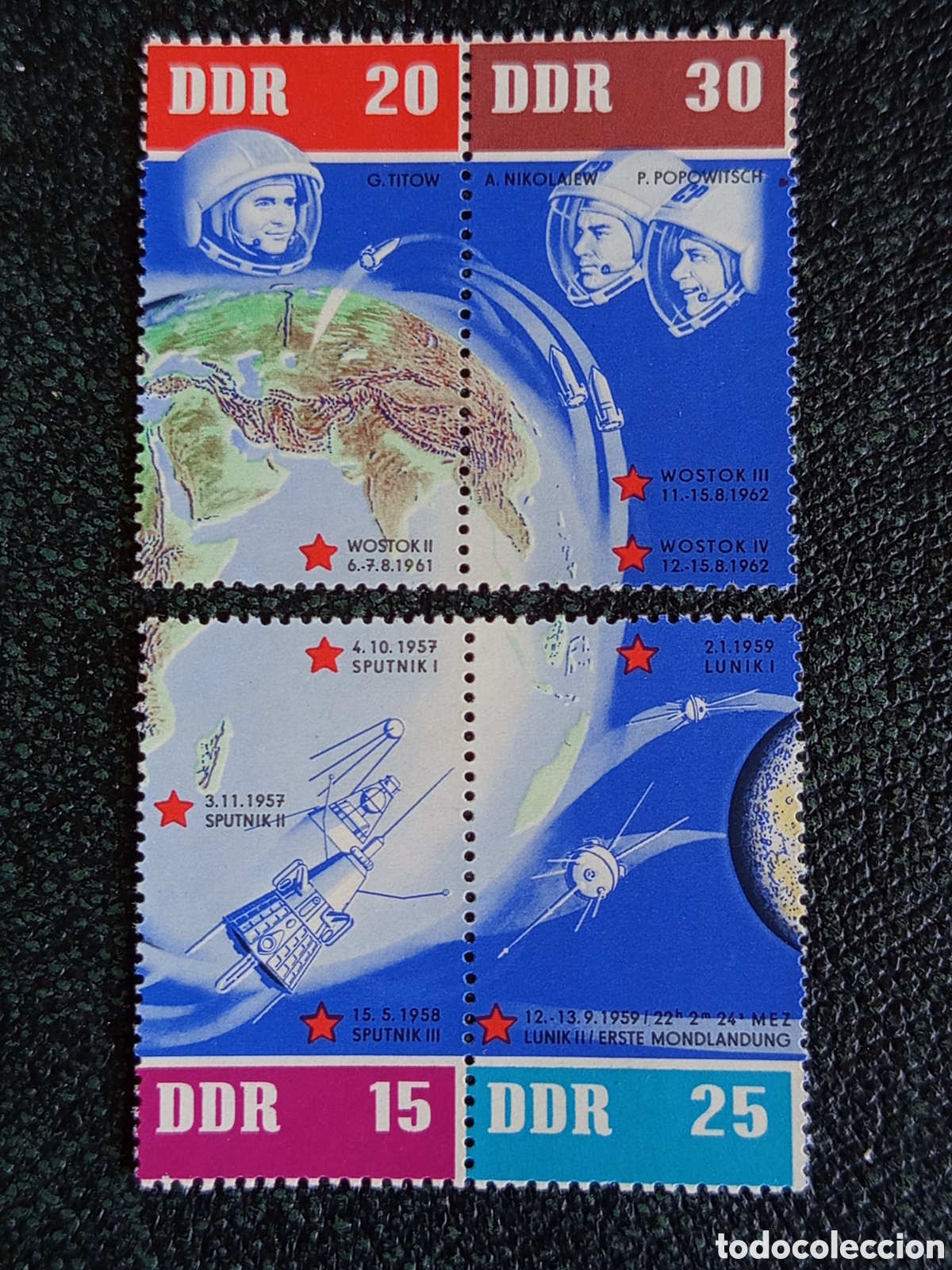 Sellos: RDA 1962 Vuelos espaciales sovi&eacute;ticos Sputnik y Vostok (Michel 926-933) MH