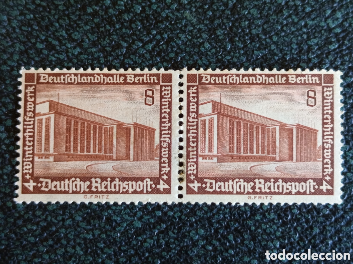Sellos: Alemania 1936 Pareja MNH Deutschlandhalle Berlin 8+4pf (Michel 638 Zsdr)