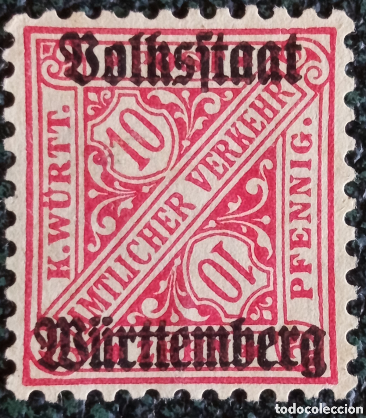 Sellos: Wurtemberg 1919 Sello Oficial Sobrecarga Volksstaat 10pf MH (Michel D136)