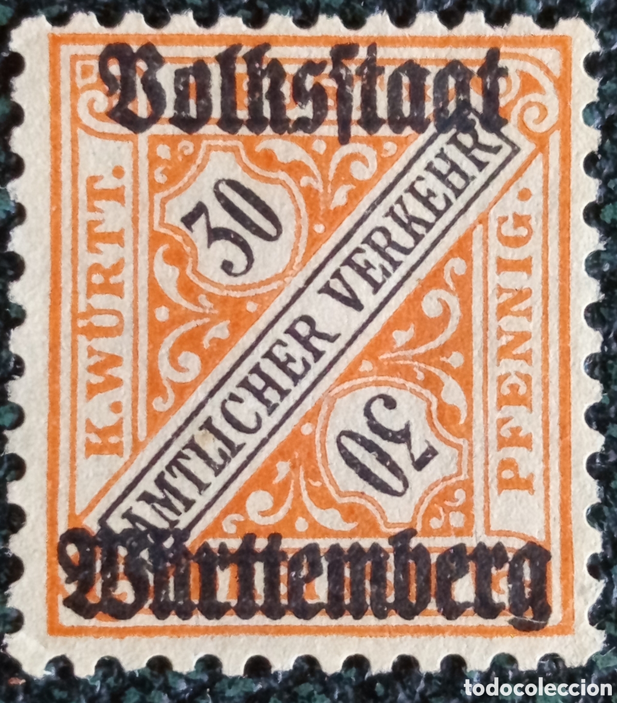 Sellos: Wurtemberg 1919 Sello Oficial Sobrecarga Volksstaat 30pf MH (Michel D141)