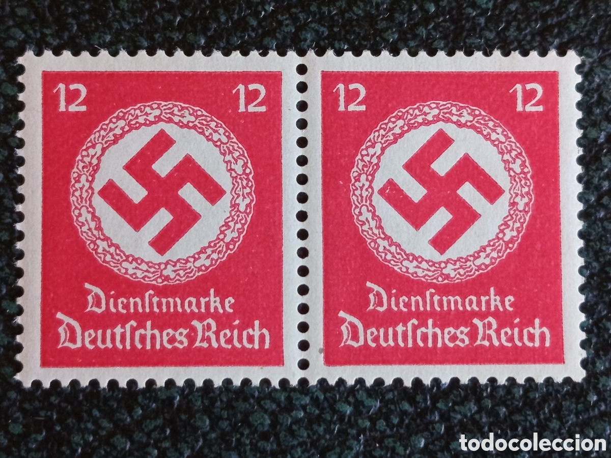 Sellos: Alemania 1942 Sello Oficial Esv&aacute;stica 12pf Pareja MH Europa (Michel D172 Pa)