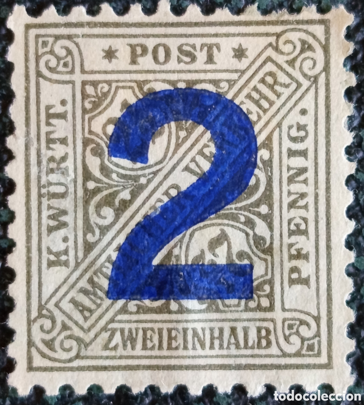 Sellos: Wurtemberg 1920 Sello Oficial Sobrecarga Azul 2 en 2.5pf MH (Michel D164)