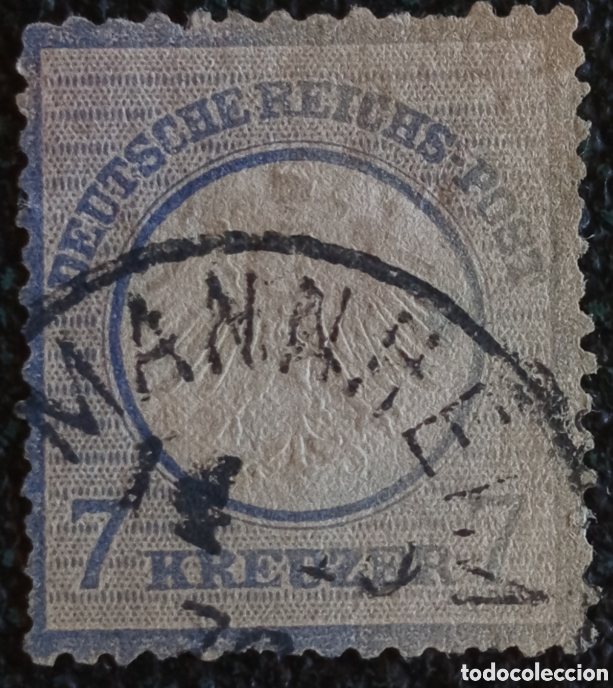 Sellos: Sello Alemania Imperio 1872 Escudo Pectoral 7 Kreuzer Azul Usado Michel 10