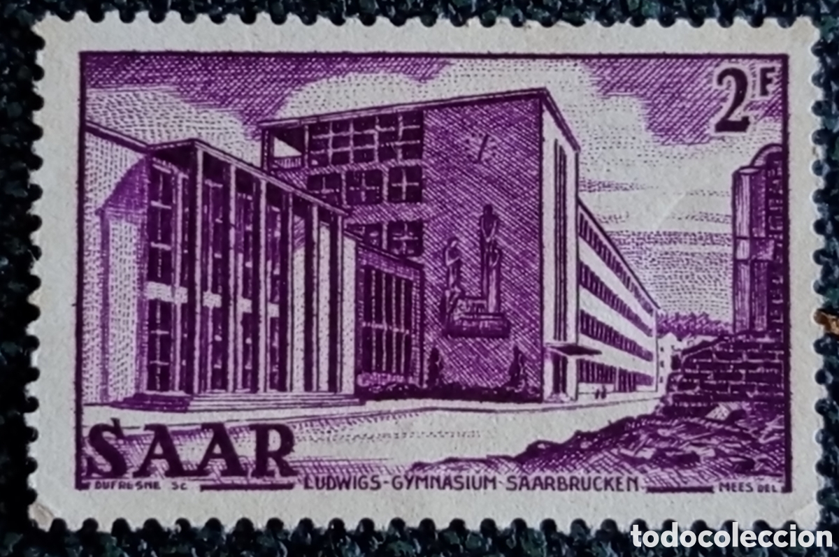 Sellos: Sello Sarre 2f 1953 Ludwigs-Gymnasium Saarbrucken - Michel 320 / Scott 231 MH