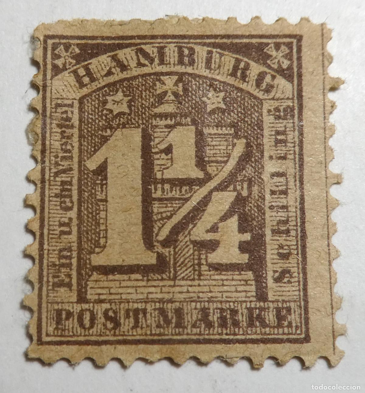 Sellos: Sello postal de Estados Alemanes de Hamburgo de 1864 1&frac14; schilling