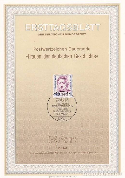 Sellos: Ersttagsblatt 10/1987 Berl&iacute;n - Mujeres famosas &middot; Maria Sibylla Merian 1647-1717, exploradora - Fra..