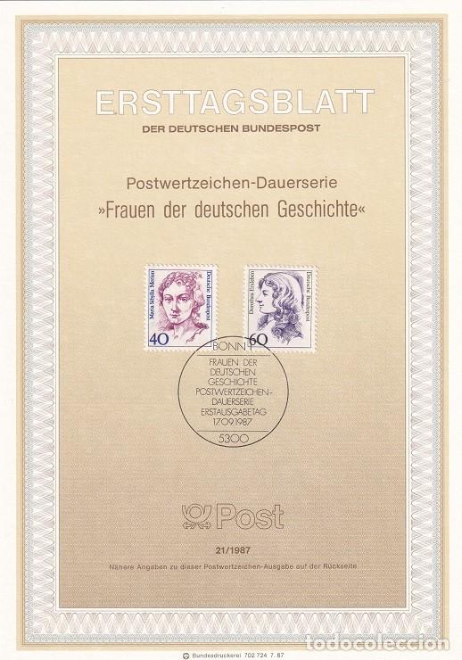 Sellos: Ersttagsblatt 21/1987 Alemania - Mujeres famosas &middot; Maria Sibylla Merian y Dorothea Erxleben - Frau..