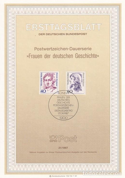 Sellos: Ersttagsblatt 21/1987 Alemania - Mujeres famosas &middot; Maria Sibylla Merian y Dorothea Erxleben - Frau..