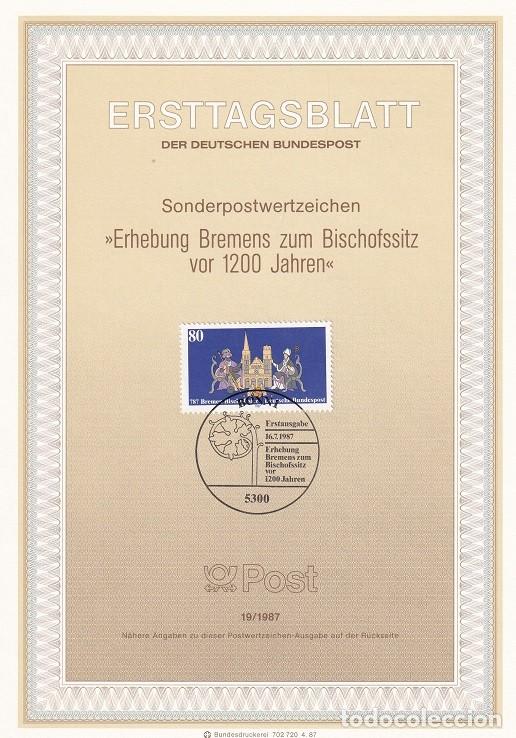 Sellos: Ersttagsblatt 19/1987 Alemania - 1200 Aniversario de la Residencia Episcopal de Bremen - Erhebung ..