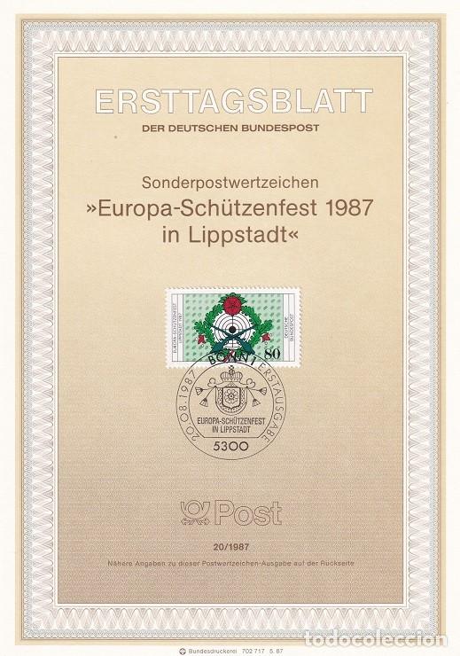 Sellos: Ersttagsblatt 20/1987 Alemania - Festival del club europeo del rifle Lippstadt - Europa-Sch&uuml;tzenfest