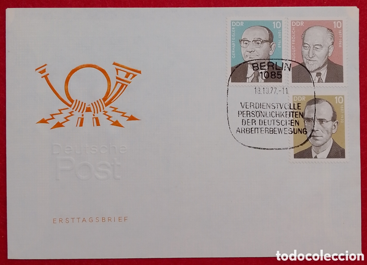 Sellos: Sobre Primer D&iacute;a (FDC) Alemania Oriental (DDR) 1977 - Personalidades Movimiento Obrero